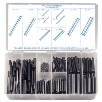 Precision Brand 12925 300 Piece Roll Pin Assortment, Chamfered Ends, Plastic Compartment Box, Cold Rolled Spring Steel