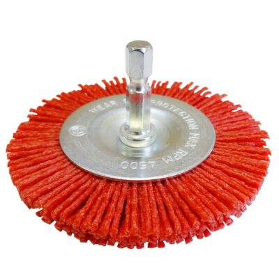Brush Wheel 3" 75mm 80G 1/4" Hex Spindle Red Abrasive Nylon